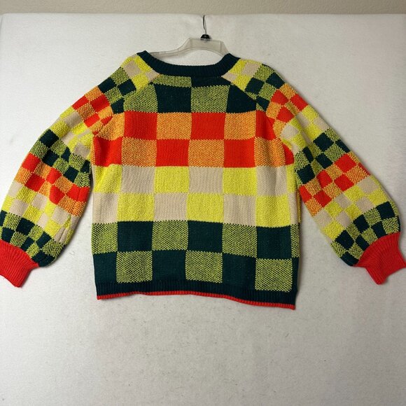 Davi & Dani sweater sz L patchwork bright colors v neck large squares orange - Picture 5 of 5